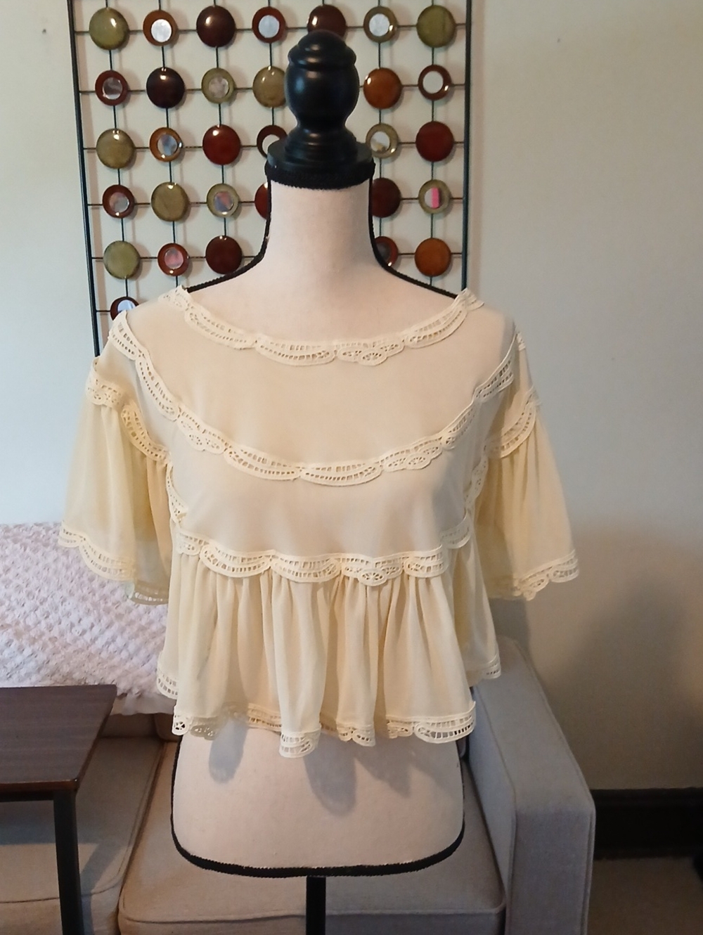 Women’s Cream Lace-Trim Peplum Blouse